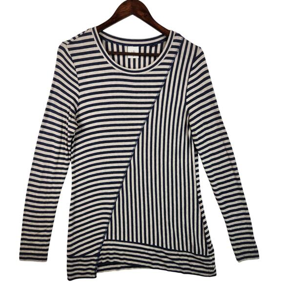 CAbi Style 3228 Ernest Striped Tee Size Small. Navy & Oatmeal - Picture 1 of 14